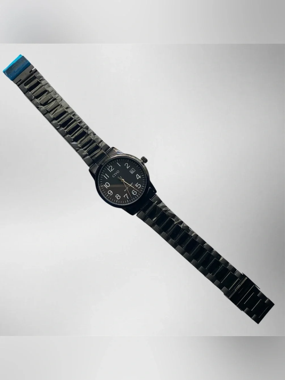 CIVO 8348 Black Dial Quartz Watch Date Stainless Steel Bracelet